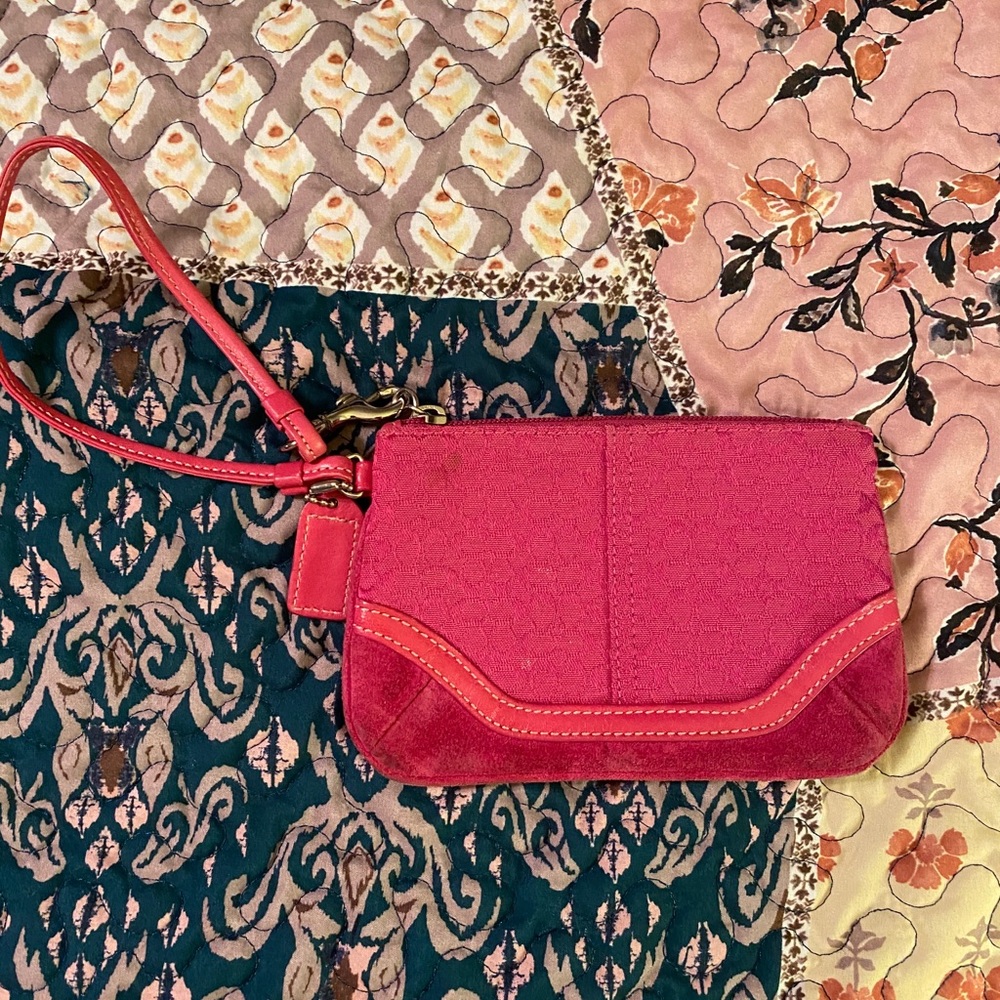 Authentic Coach Wristlet in Magenta-Suede Corners